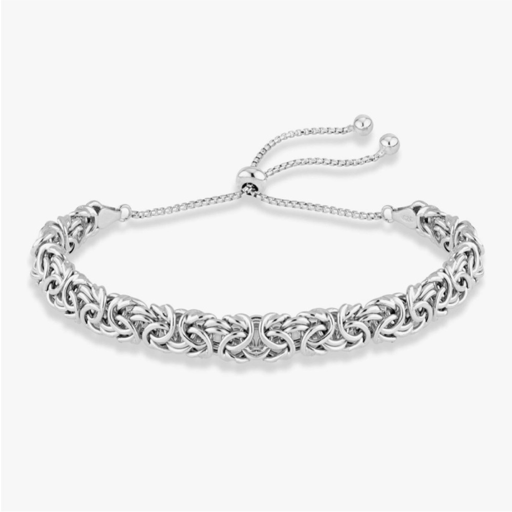 Italian Solid 925 Sterling Silver Handcrafted Byzantine Bolo Adjustable Bracelet